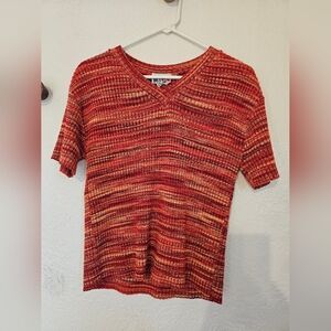 Vintage Women's Red Striped Short Sleeve Top